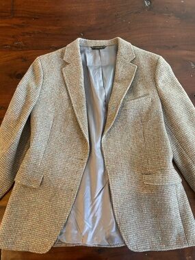 Wool-Blend Taupe Houndstooth Blazer